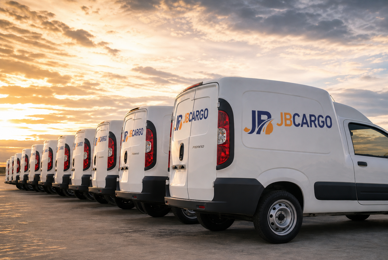 Fila de baús de carga âmbar da JB Cargo