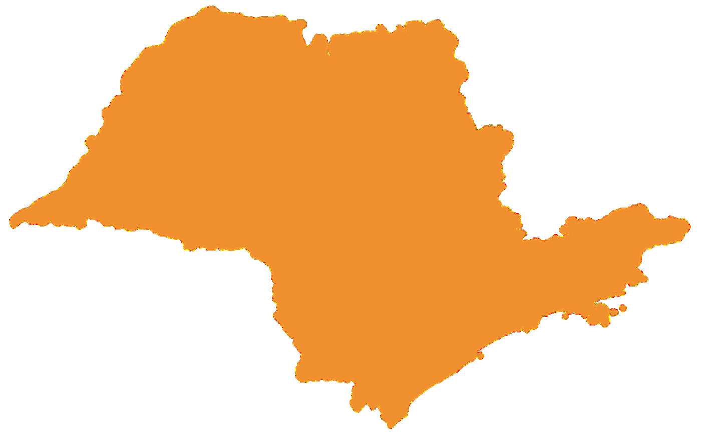 Mapa do estado de São Paulo destacando a área de atendimento
